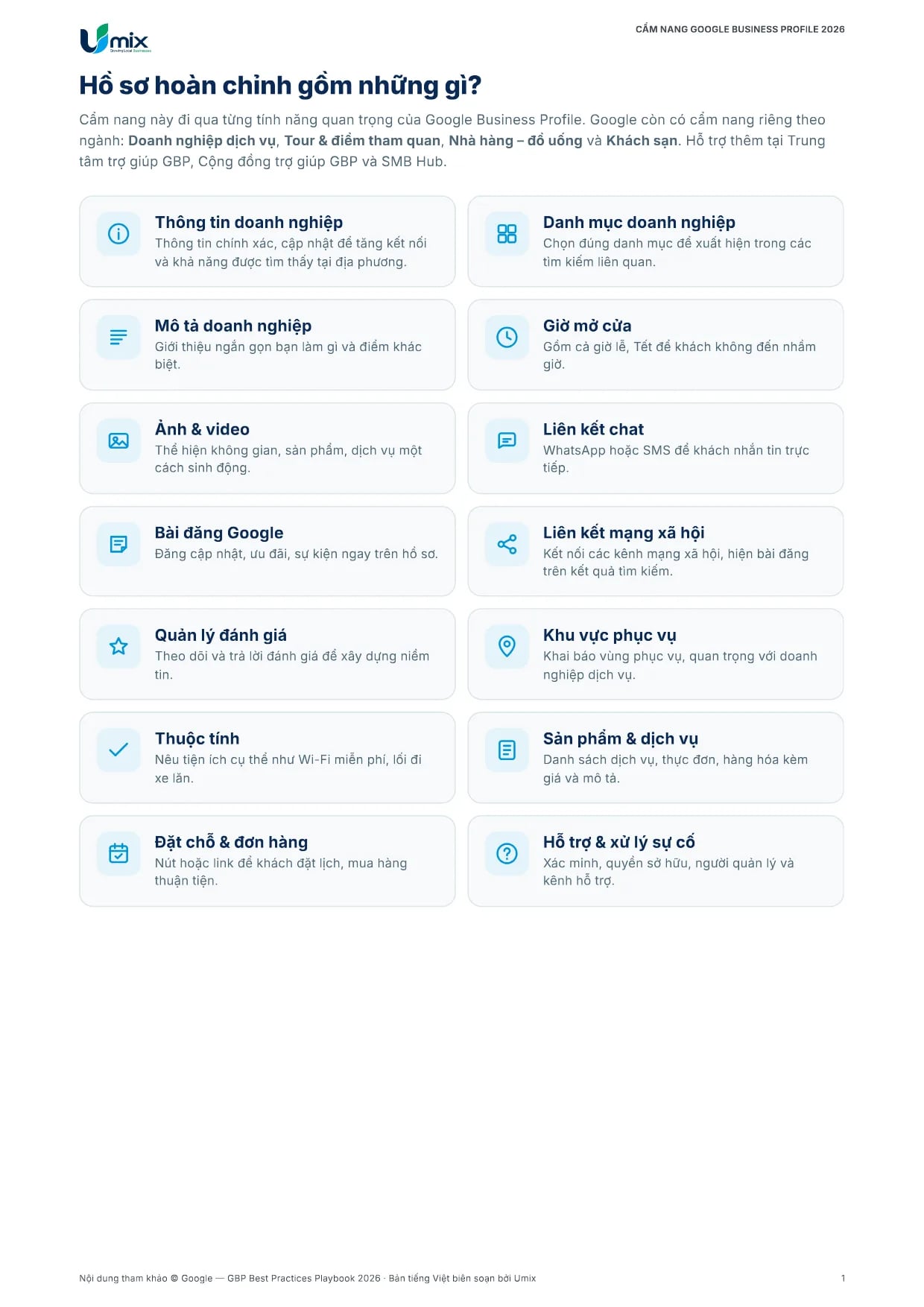 Cẩm nang Google Business Profile 2026 bản tiếng Việt – Trang 2: Hồ sơ hoàn chỉnh gồm những gì