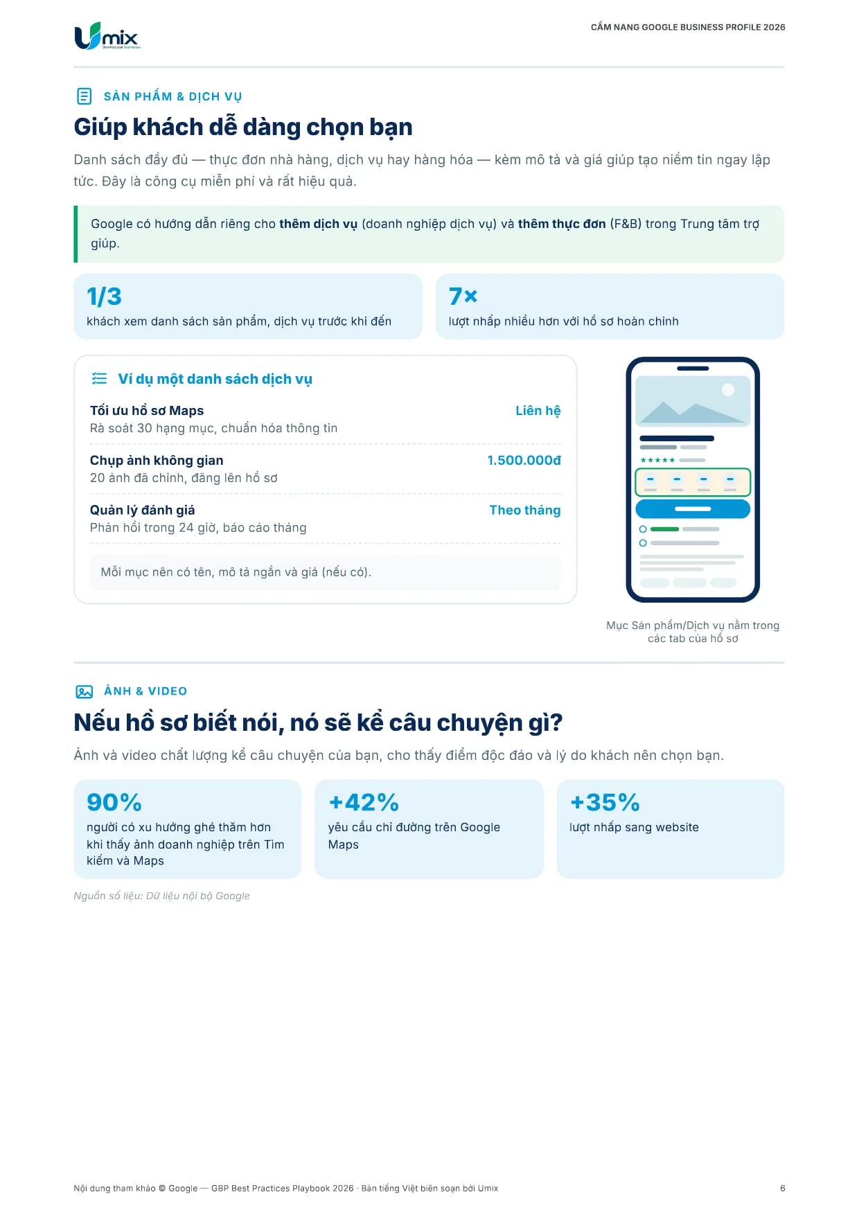 Cẩm nang Google Business Profile 2026 bản tiếng Việt – Trang 7: Sản phẩm, dịch vụ, ảnh và video