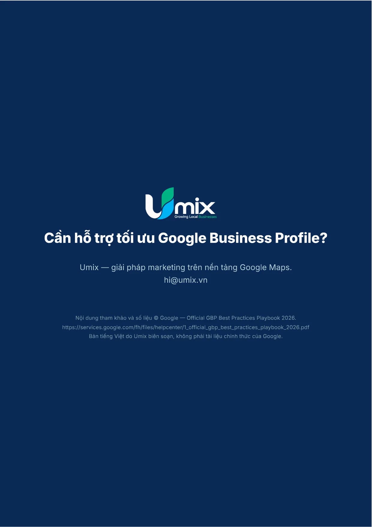 Cẩm nang Google Business Profile 2026 bản tiếng Việt – Trang 15: Liên hệ Umix